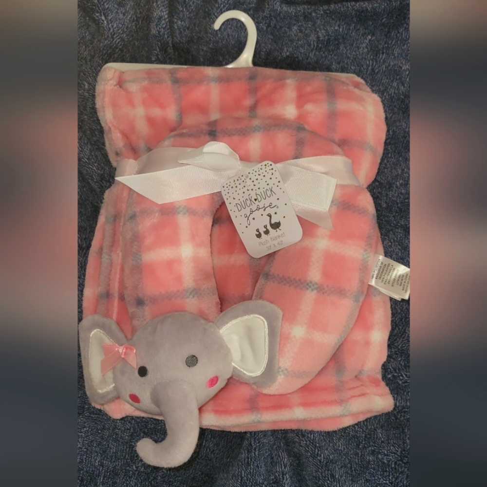 Duck Duck Goose Pink Baby Blanket With Neck Pillow NWT